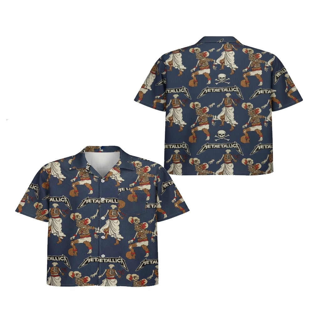 Metallica Skeleton Print Navy Blue Short Sleeve Button Up Metallica Skeleton Print Navy Blue Short Sleeve Button Up