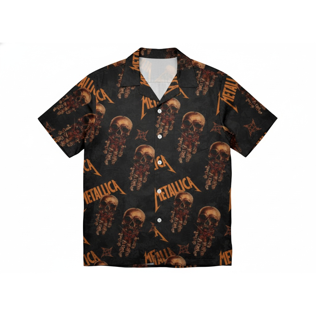 Metallica Skull Black Hawaiian Shirt Rock Band Style