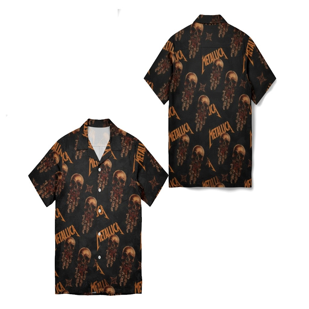 Metallica Skull Black Hawaiian Shirt Rock Band Style Metallica Skull Black Hawaiian Shirt Rock Band Style