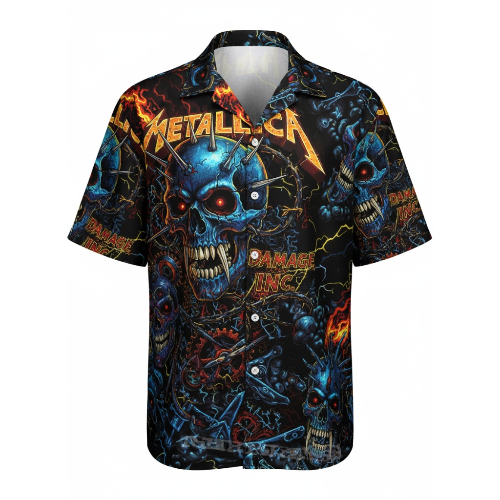 Metallica Skull Damage Inc Hawaiian Shirt Black Blue