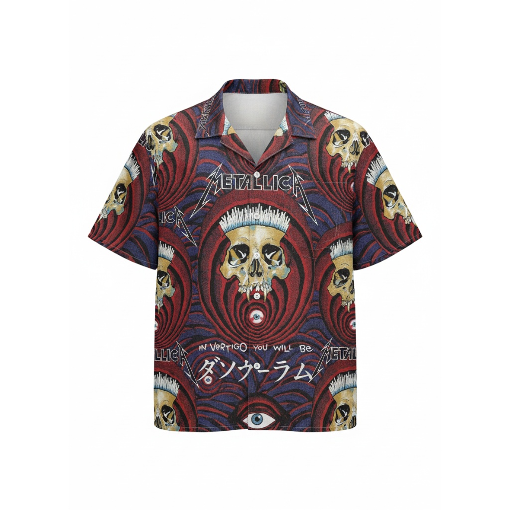 Metallica Skull Eye Design Hawaiian Shirt Red Blue