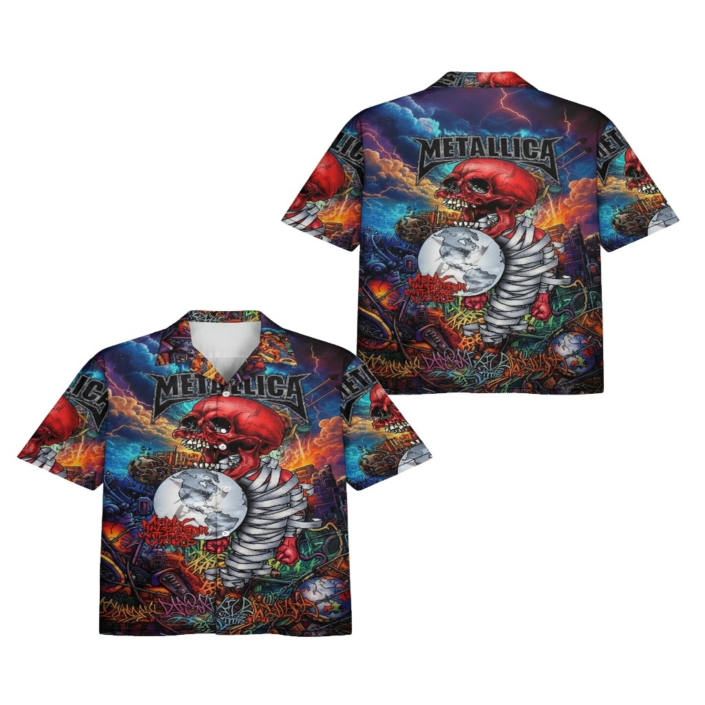 Metallica Skull Graphic Hawaiian Shirt Dark Blue Red Metallica Skull Graphic Hawaiian Shirt Dark Blue Red
