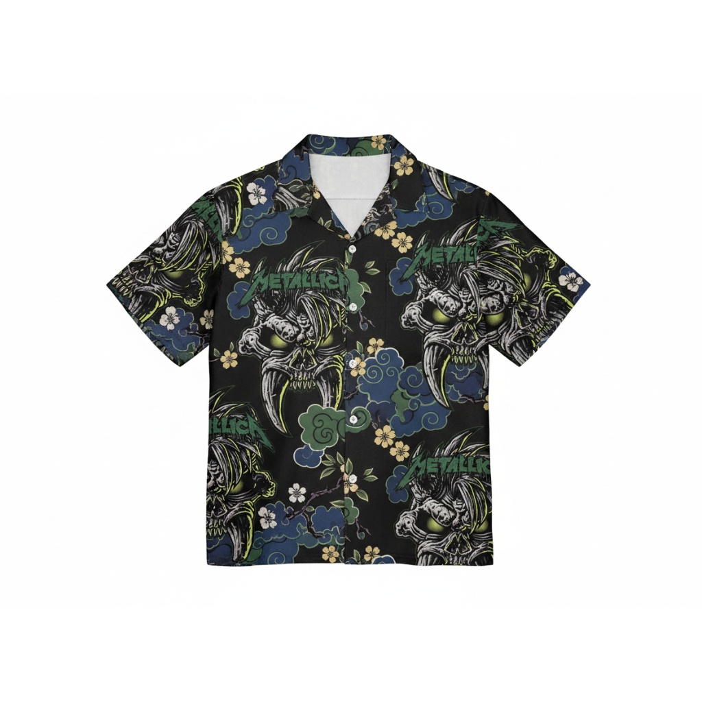 Metallica Skull Hawaiian Shirt Black Green