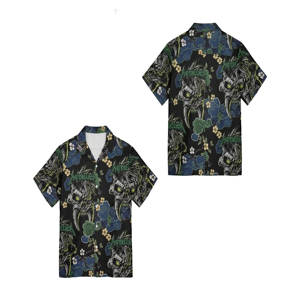 Metallica Skull Hawaiian Shirt Black Green Metallica Skull Hawaiian Shirt Black Green