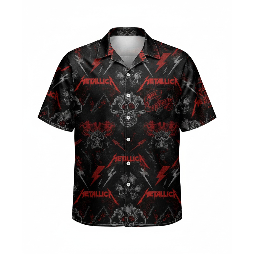 Metallica Skull Lightning Black Red Hawaiian Shirt