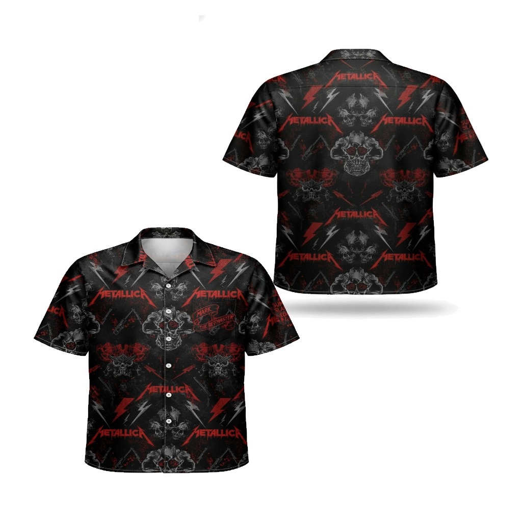 Metallica Skull Lightning Black Red Hawaiian Shirt Metallica Skull Lightning Black Red Hawaiian Shirt