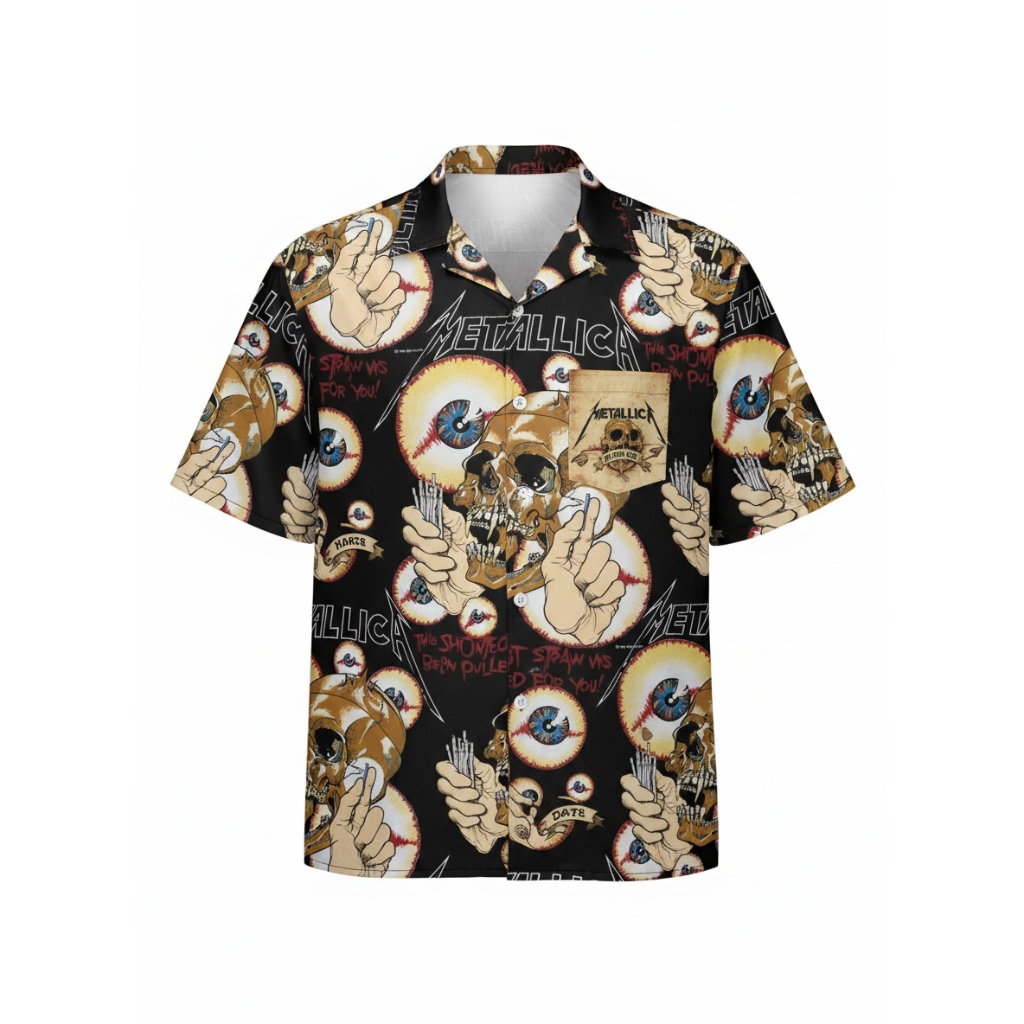 Metallica Skull Print Black Hawaiian Shirt Men’s Graphic