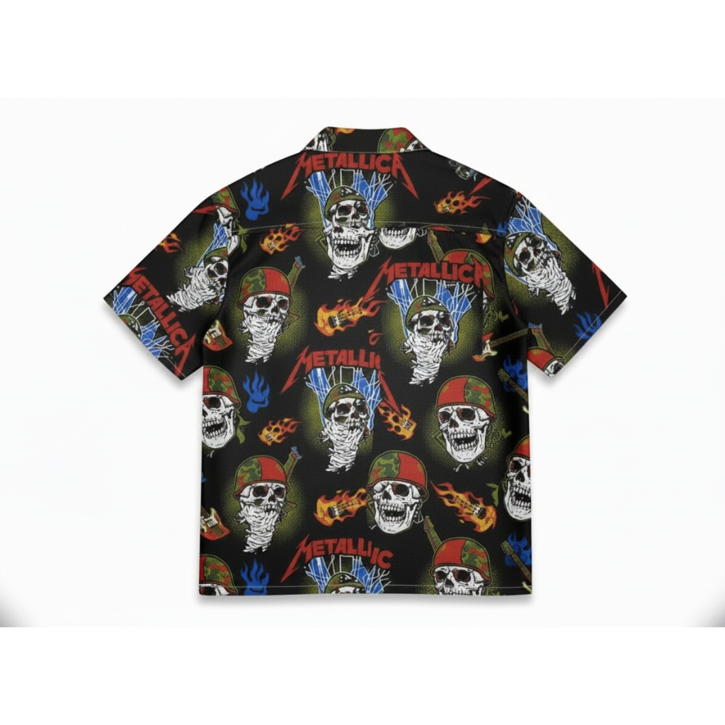 Metallica Skulls Flaming Guitars Black Hawaiian Shirt Metallica Skulls Flaming Guitars Black Hawaiian Shirt