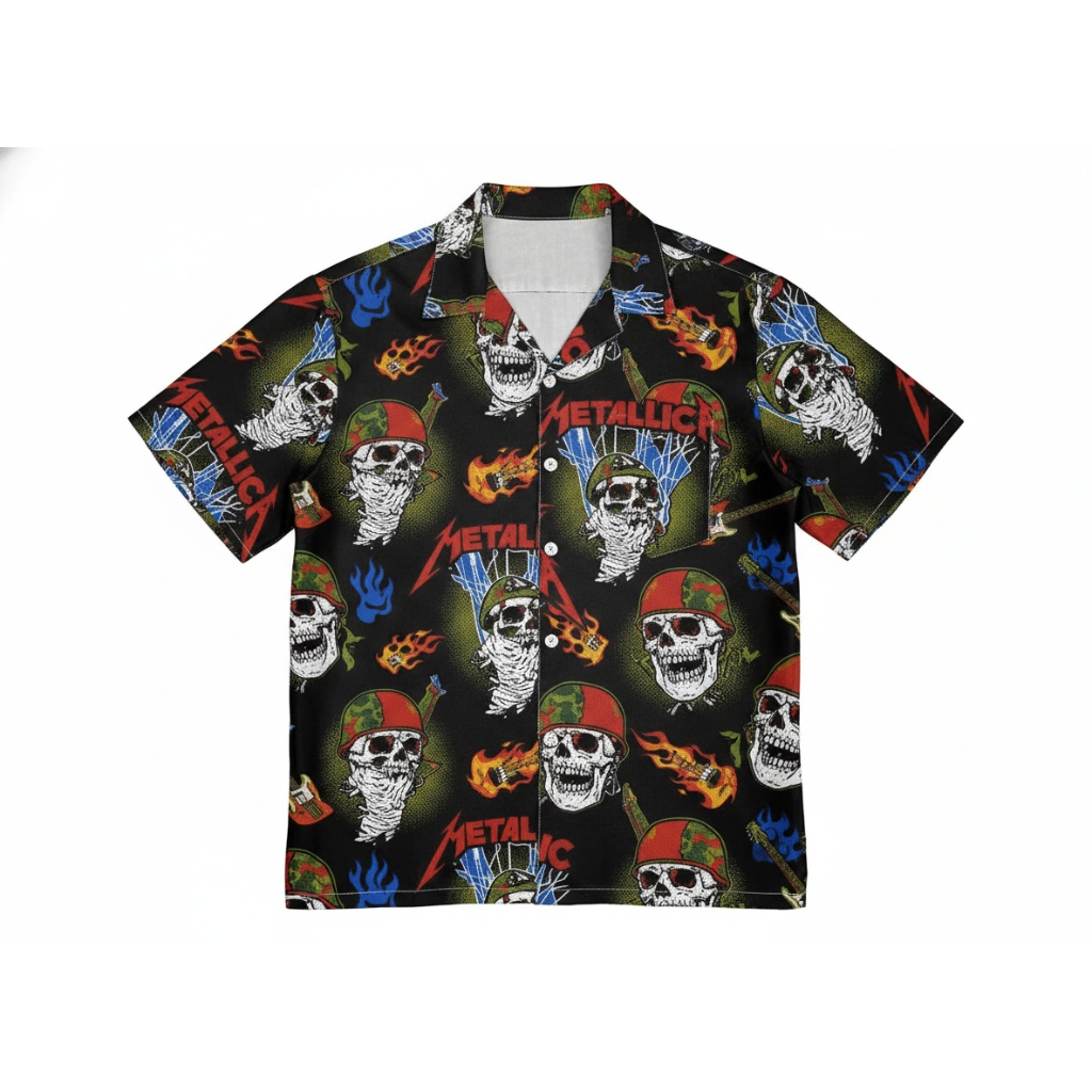 Metallica Skulls Flaming Guitars Black Hawaiian Shirt
