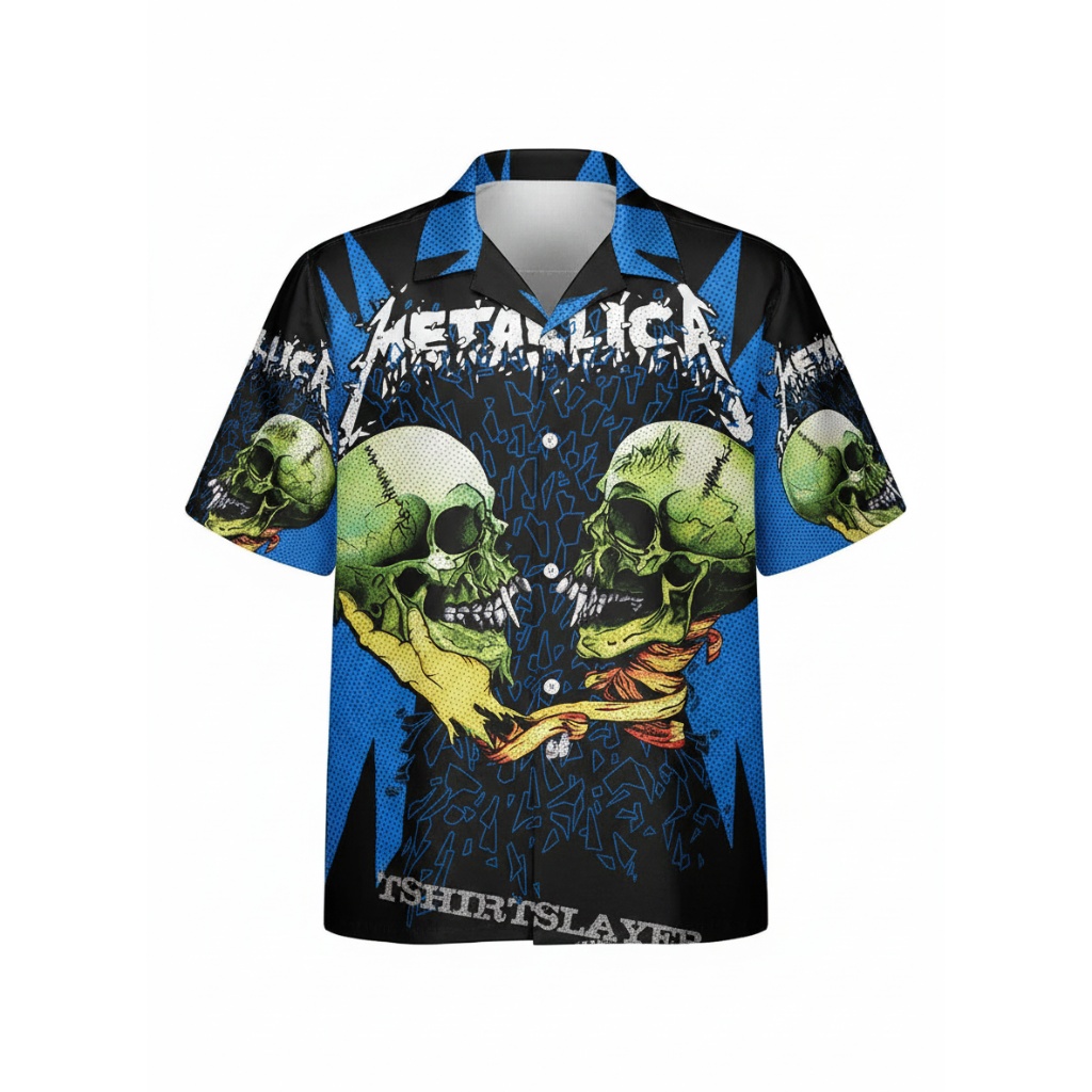Metallica Skulls Hawaiian Shirt Blue Black Rock Style