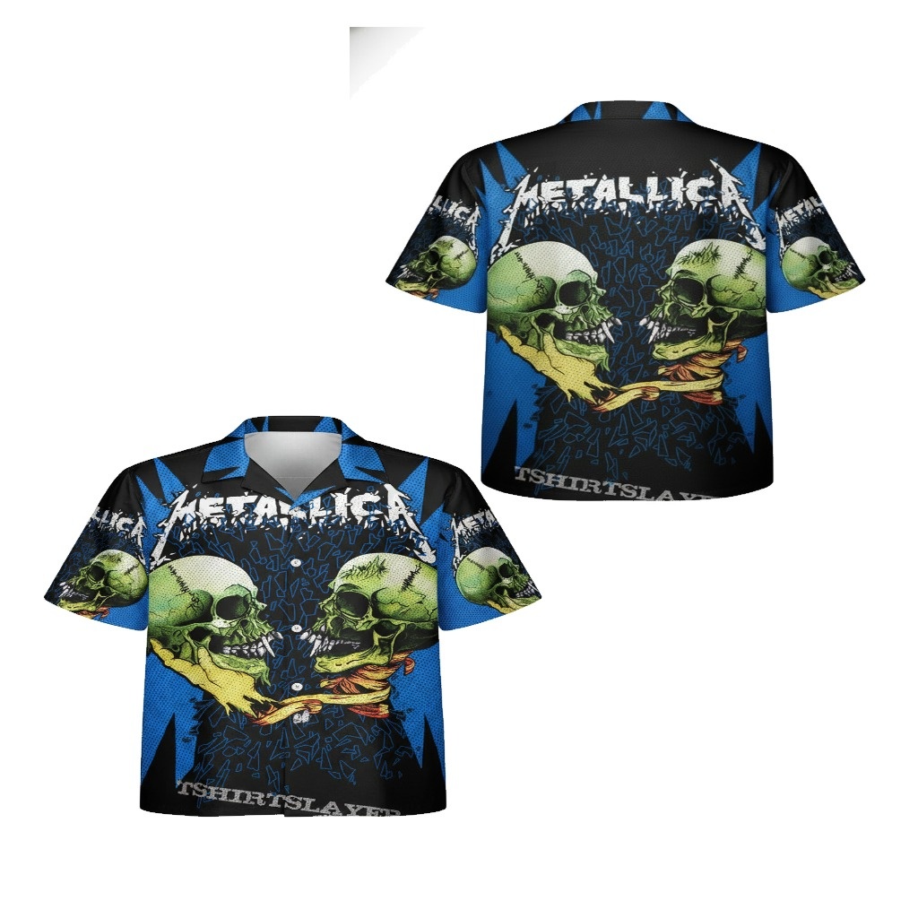 Metallica Skulls Hawaiian Shirt Blue Black Rock Style Metallica Skulls Hawaiian Shirt Blue Black Rock Style