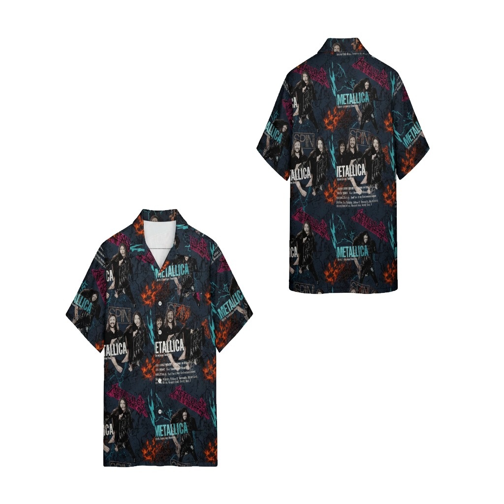 Metallica Spin Magazine Graphic Print Hawaiian Shirt Dark Metallica Spin Magazine Graphic Print Hawaiian Shirt Dark