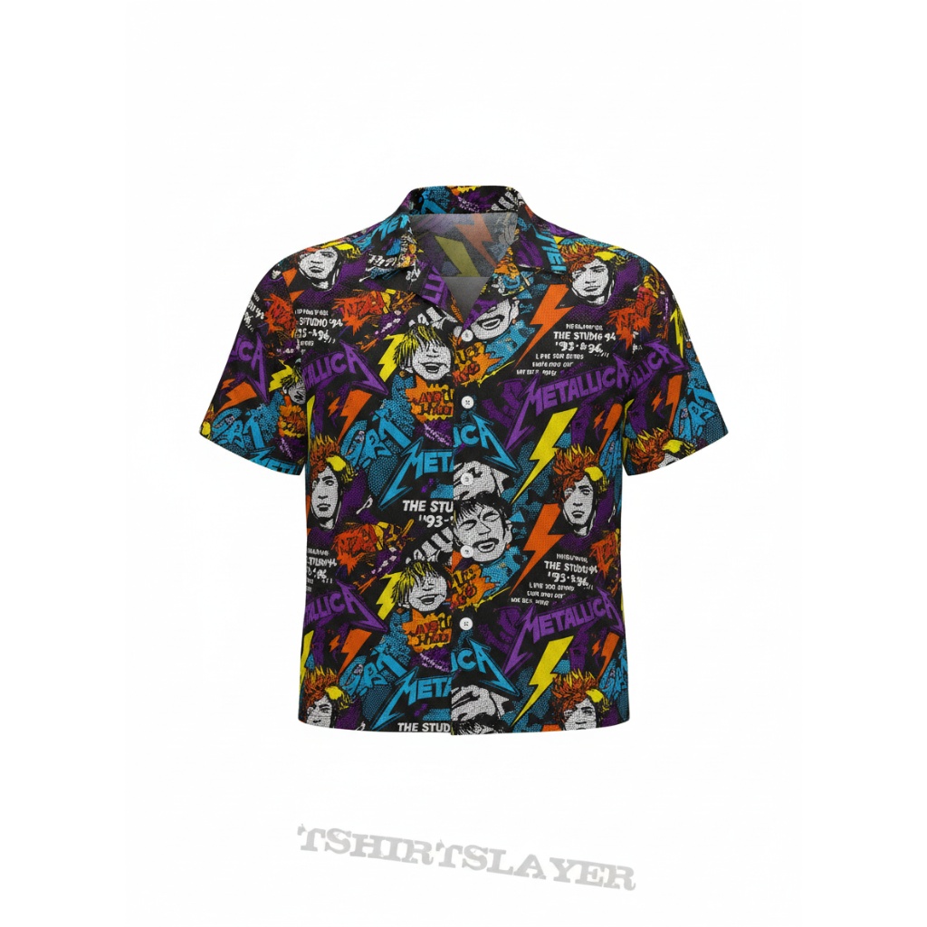 Metallica Studio 93 96 Graphic Print Hawaiian Shirt Purple