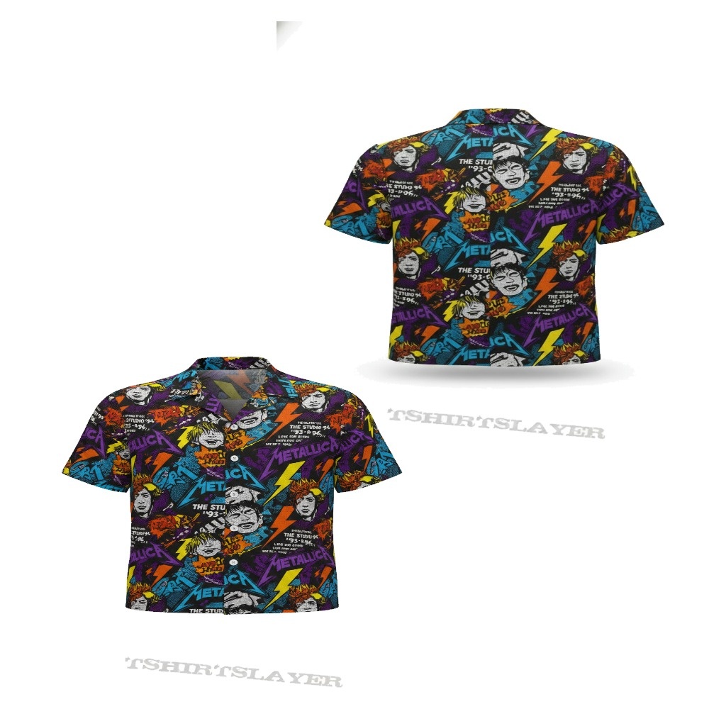 Metallica Studio 93 96 Graphic Print Hawaiian Shirt Purple Metallica Studio 93 96 Graphic Print Hawaiian Shirt Purple