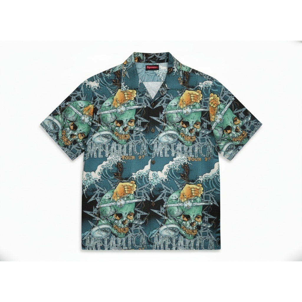 Metallica Tour 97 Skull Graphic Teal Button Up Shirt Metallica Tour 97 Skull Graphic Teal Button Up Shirt