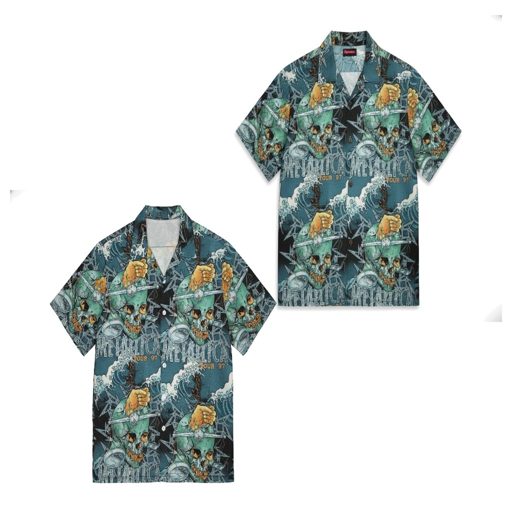 Metallica Tour 97 Skull Graphic Teal Button Up Shirt Metallica Tour 97 Skull Graphic Teal Button Up Shirt