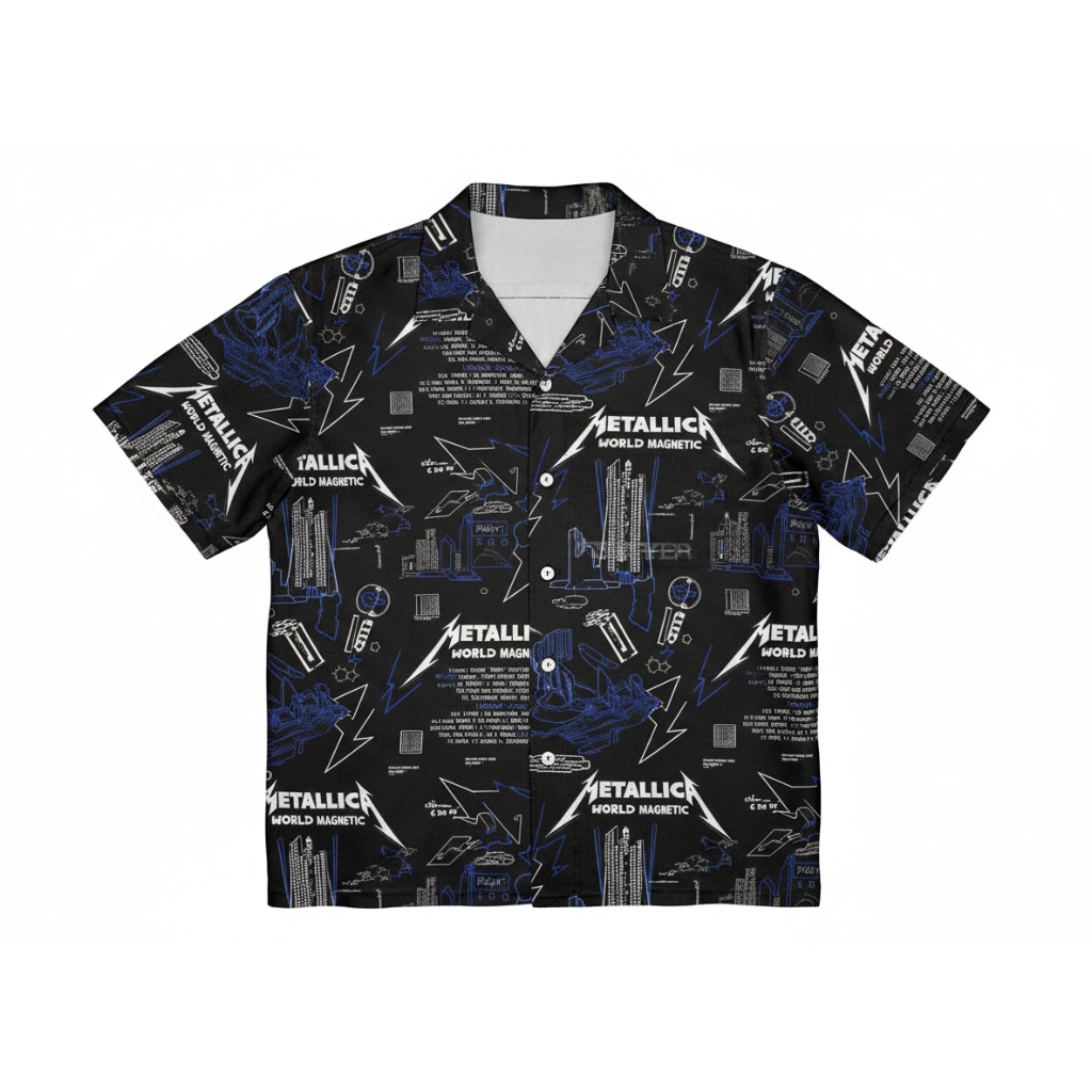Metallica World Magnetic Black Blue Graphic Button Up Shirt