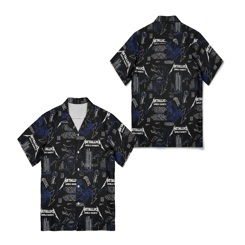 Metallica World Magnetic Black Blue Graphic Button Up Shirt Metallica World Magnetic Black Blue Graphic Button Up Shirt