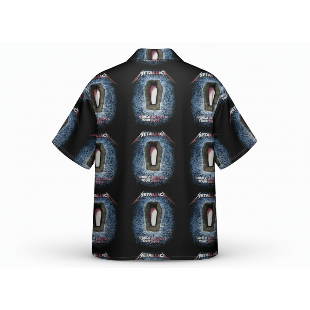 Metallica World Tour Black Graphic Print Button Up Shirt Metallica World Tour Black Graphic Print Button Up Shirt
