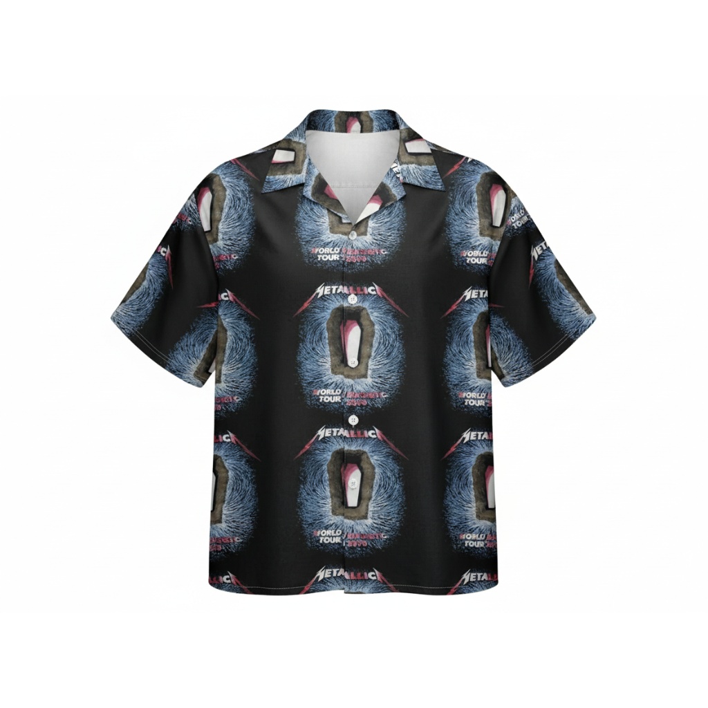 Metallica World Tour Black Graphic Print Button Up Shirt