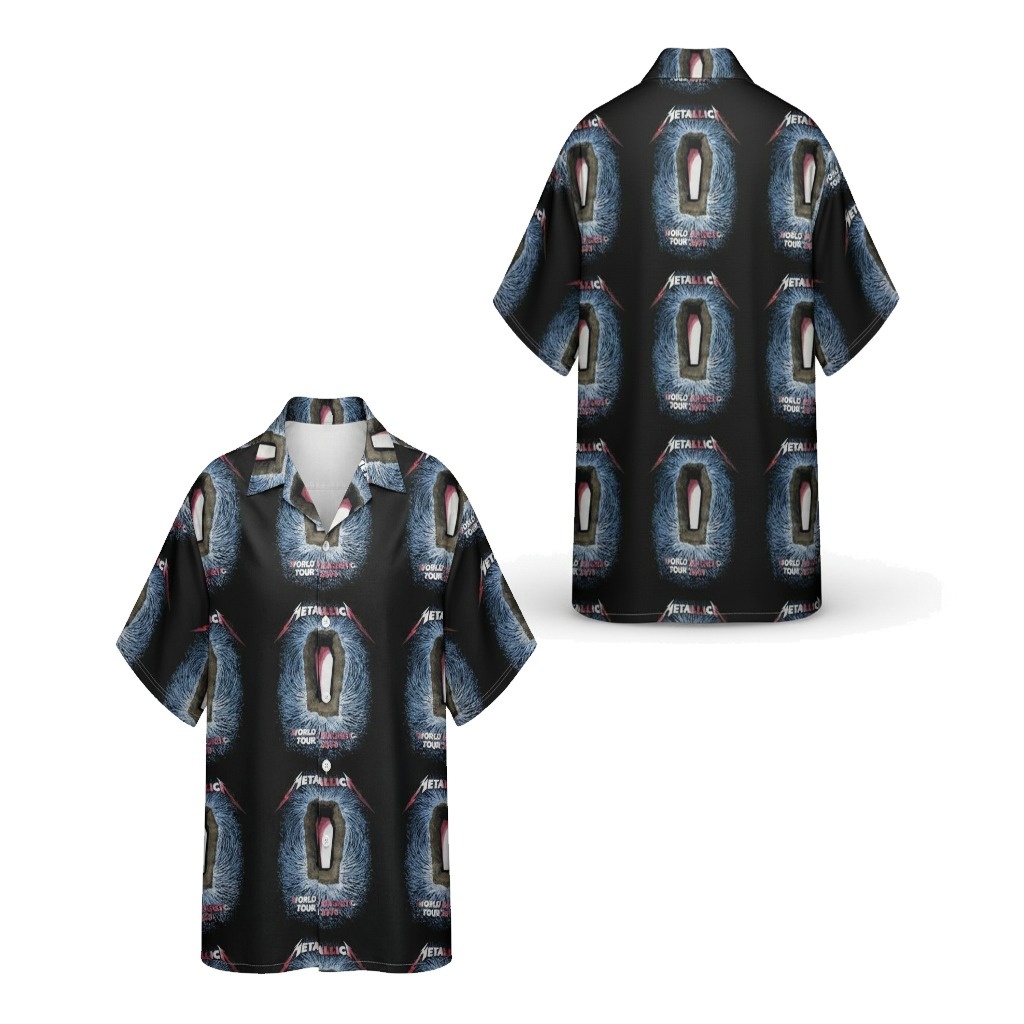 Metallica World Tour Black Graphic Print Button Up Shirt Metallica World Tour Black Graphic Print Button Up Shirt