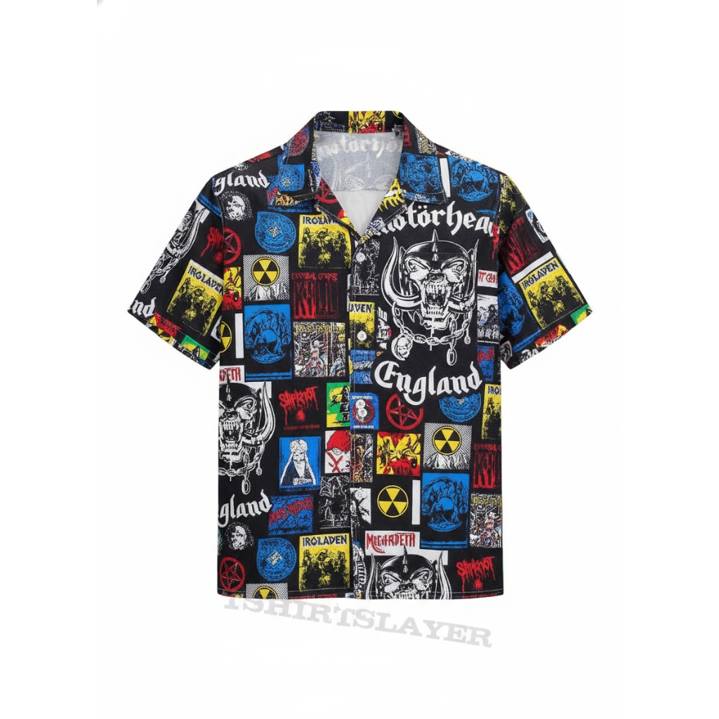 Motorhead England Black Graphic Print Button Up Shirt