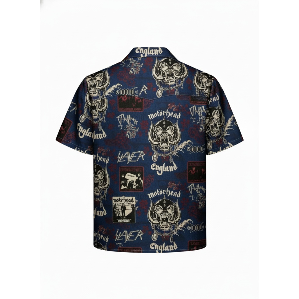 Motorhead England Skull Print Button Up Shirt Blue Motorhead England Skull Print Button Up Shirt Blue