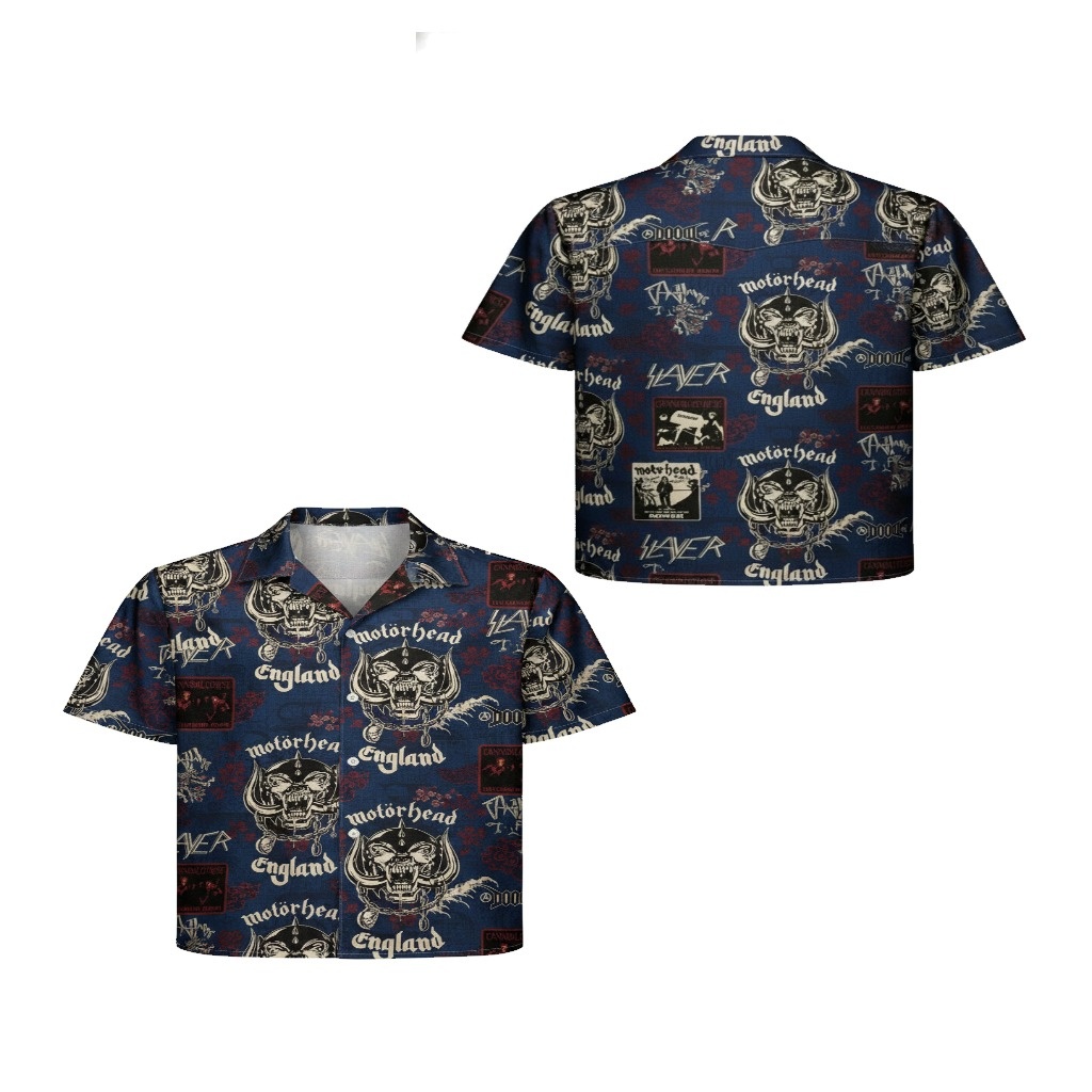 Motorhead England Skull Print Button Up Shirt Blue Motorhead England Skull Print Button Up Shirt Blue