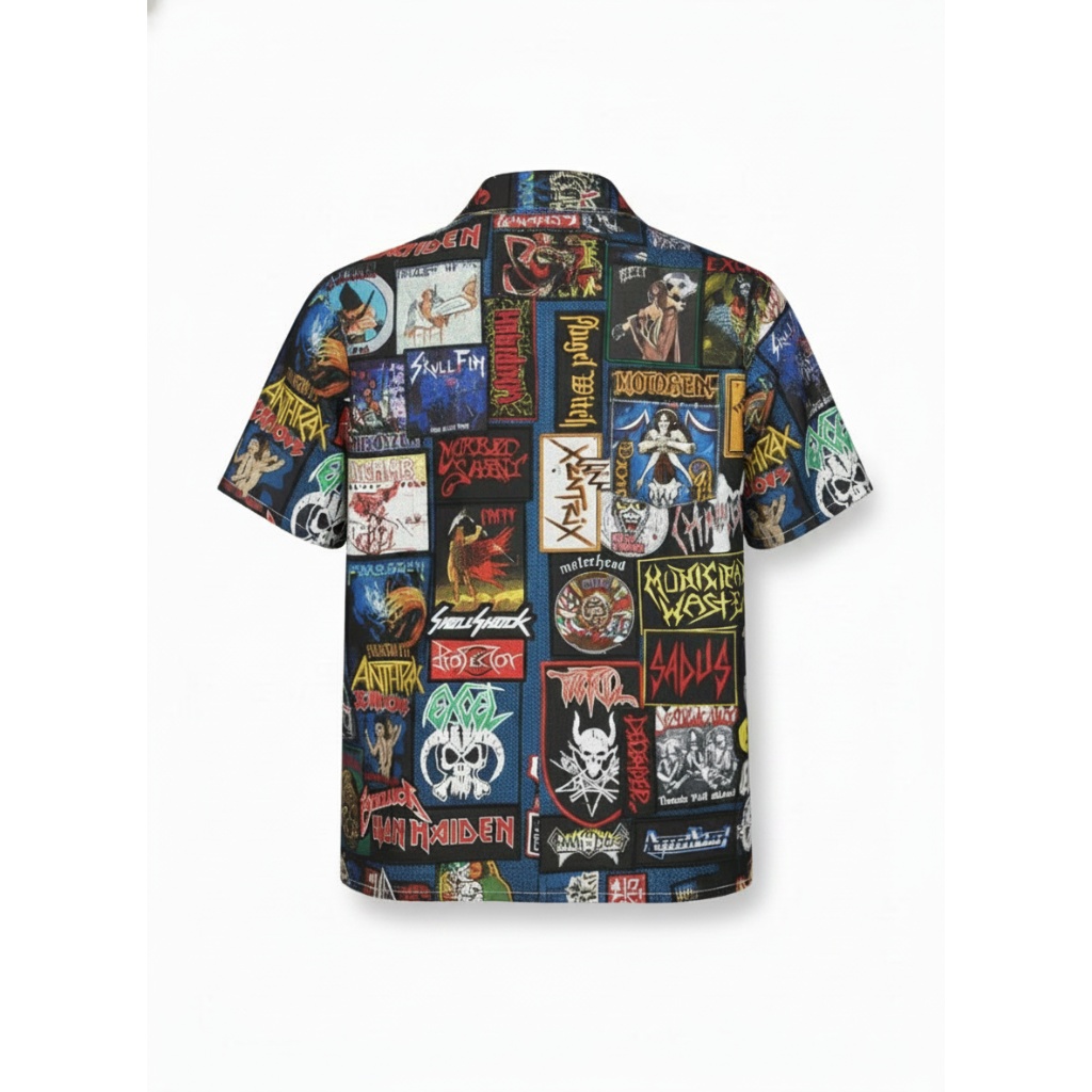 Multicolor Heavy Metal Band Collage Button Up Shirt Multicolor Heavy Metal Band Collage Button Up Shirt