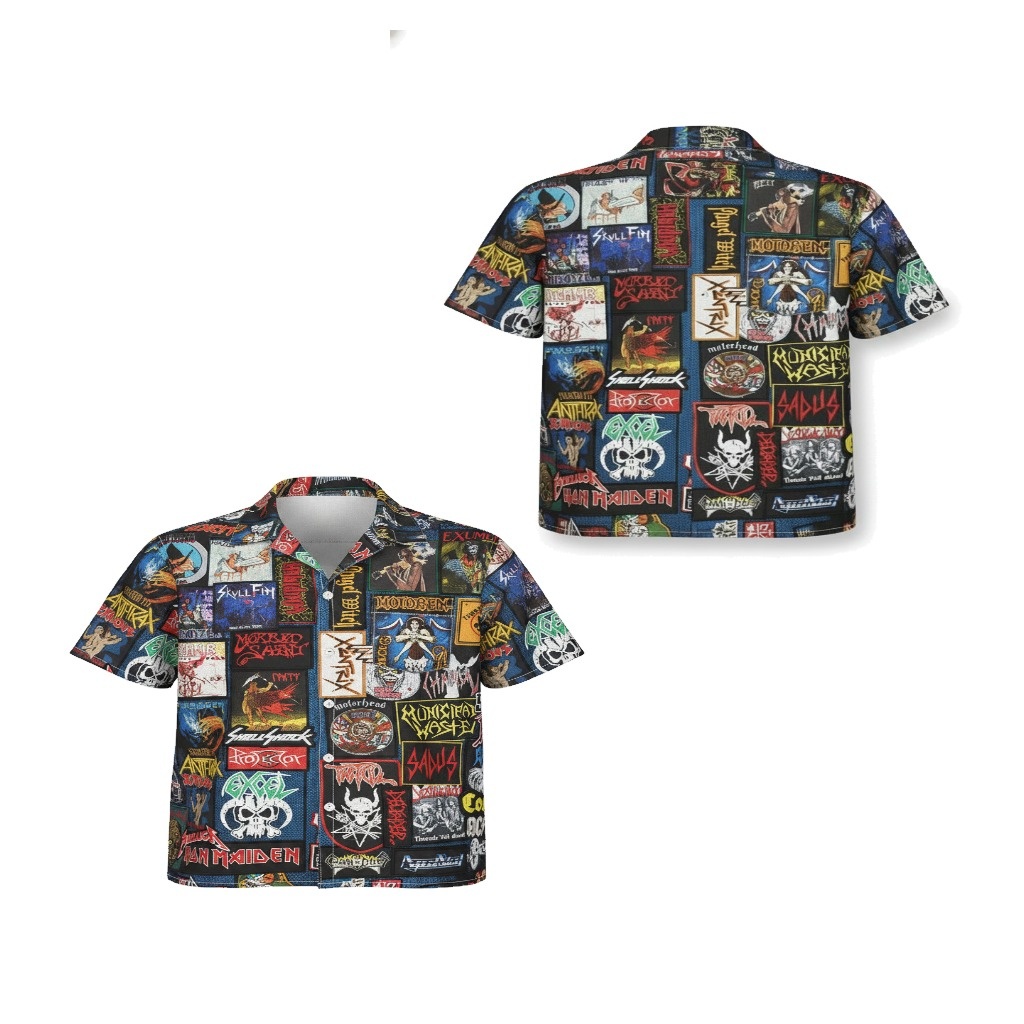Multicolor Heavy Metal Band Collage Button Up Shirt Multicolor Heavy Metal Band Collage Button Up Shirt