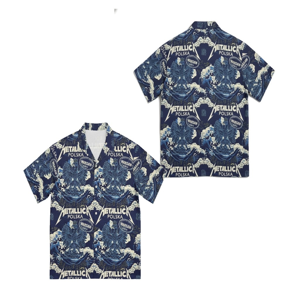 Navy Blue Eagle Wave Print Aloha Shirt For Men Navy Blue Eagle Wave Print Aloha Shirt For Men