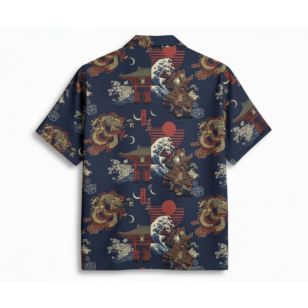 Navy Blue Japanese Dragon Samurai Shirt Navy Blue Japanese Dragon Samurai Shirt