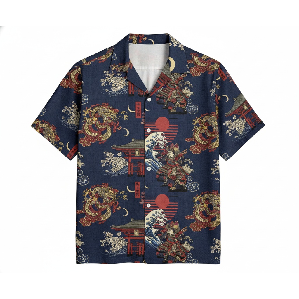 Navy Blue Japanese Dragon Samurai Shirt