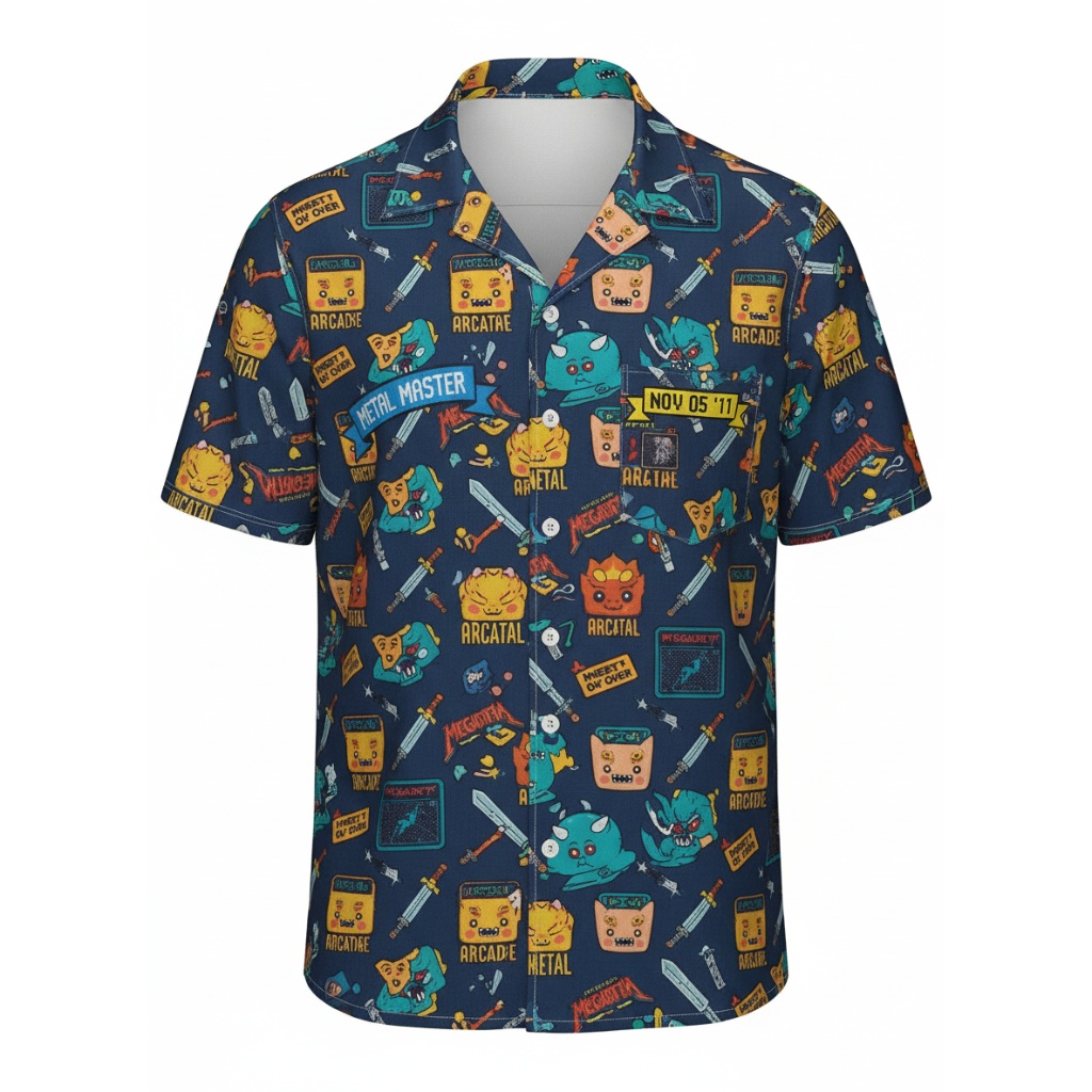 Navy Blue Retro Gaming Hawaiian Shirt