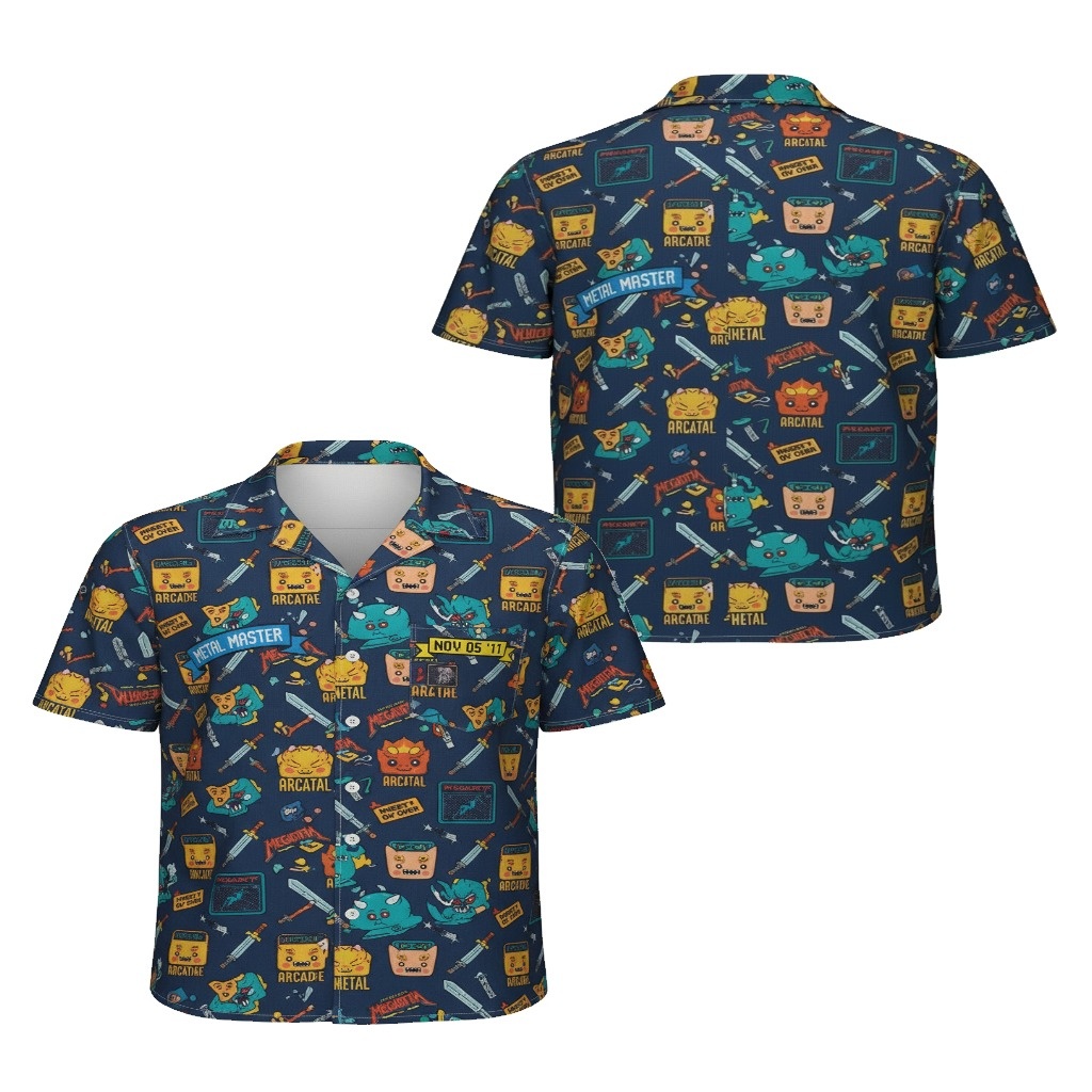 Navy Blue Retro Gaming Hawaiian Shirt Navy Blue Retro Gaming Hawaiian Shirt
