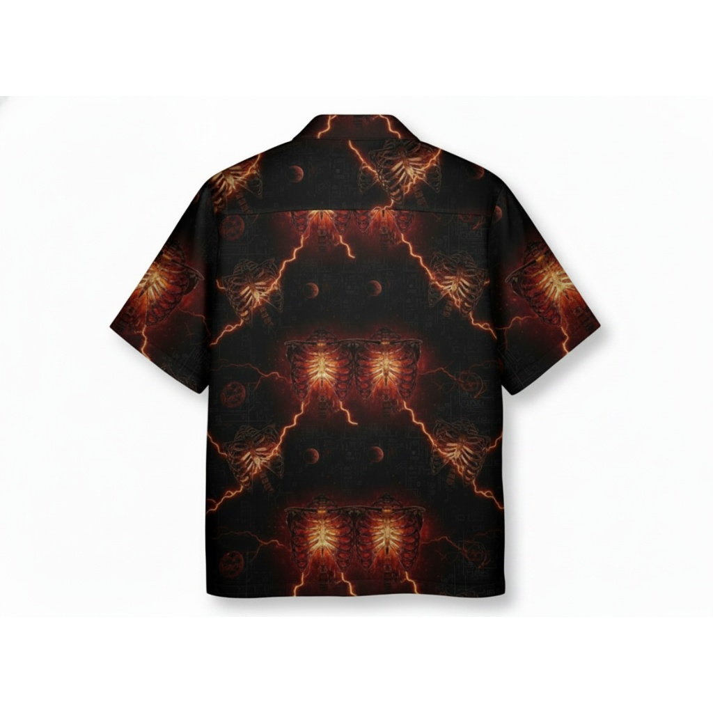 Neo Genesis Fiery Skeleton Print Button Up Shirt Neo Genesis Fiery Skeleton Print Button Up Shirt