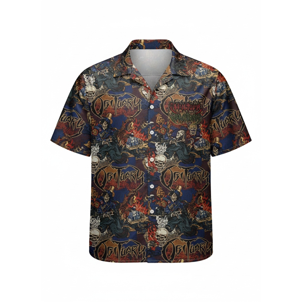 Obituary Dark Skull Graphic Hawaiian Shirt Men’s