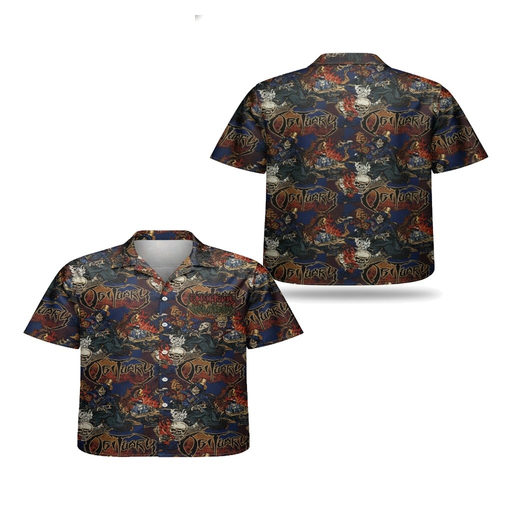 Obituary Dark Skull Graphic Hawaiian Shirt Men’s Obituary Dark Skull Graphic Hawaiian Shirt Men’s