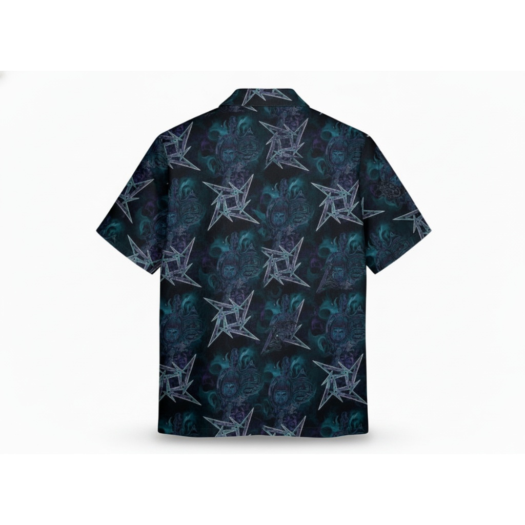 Pacific Cruise 2024 Dark Blue Skull Print Button Up Shirt Pacific Cruise 2024 Dark Blue Skull Print Button Up Shirt