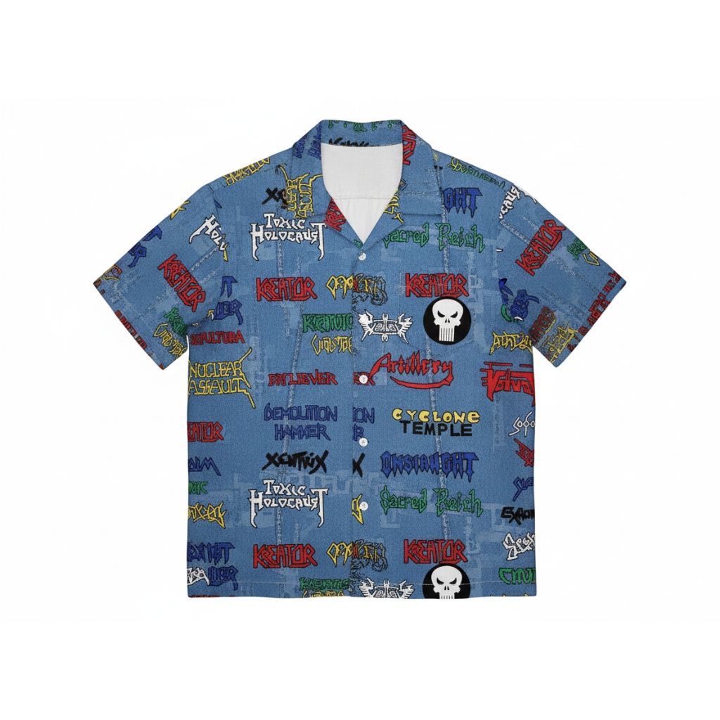 Punisher Skull Blue Graphic Print Button Up Shirt Men S