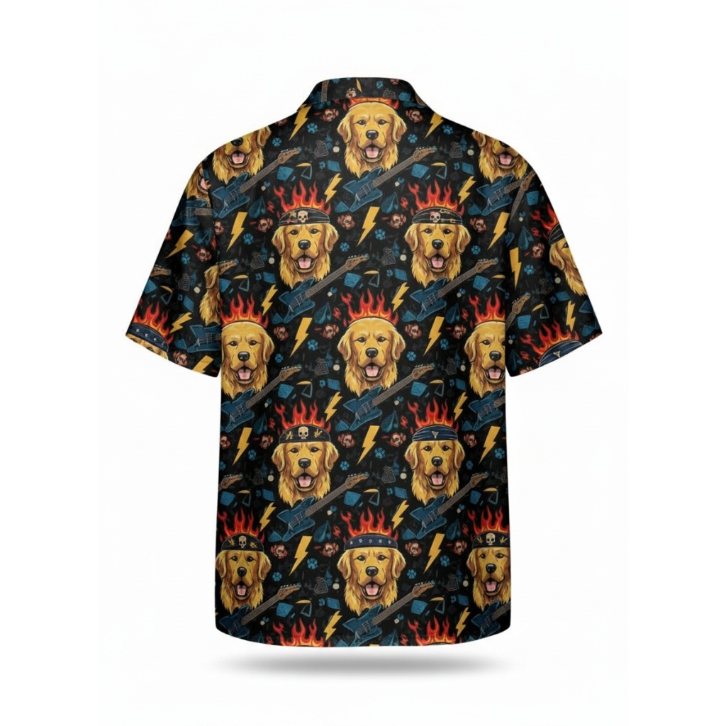 Rocking Golden Retriever Hawaiian Shirt Metal Mutts Design Rocking Golden Retriever Hawaiian Shirt Metal Mutts Design