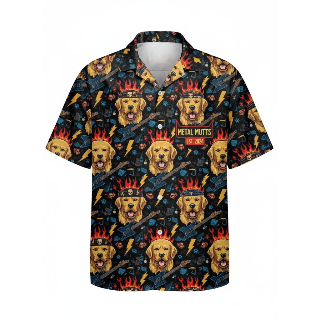 Rocking Golden Retriever Hawaiian Shirt Metal Mutts Design