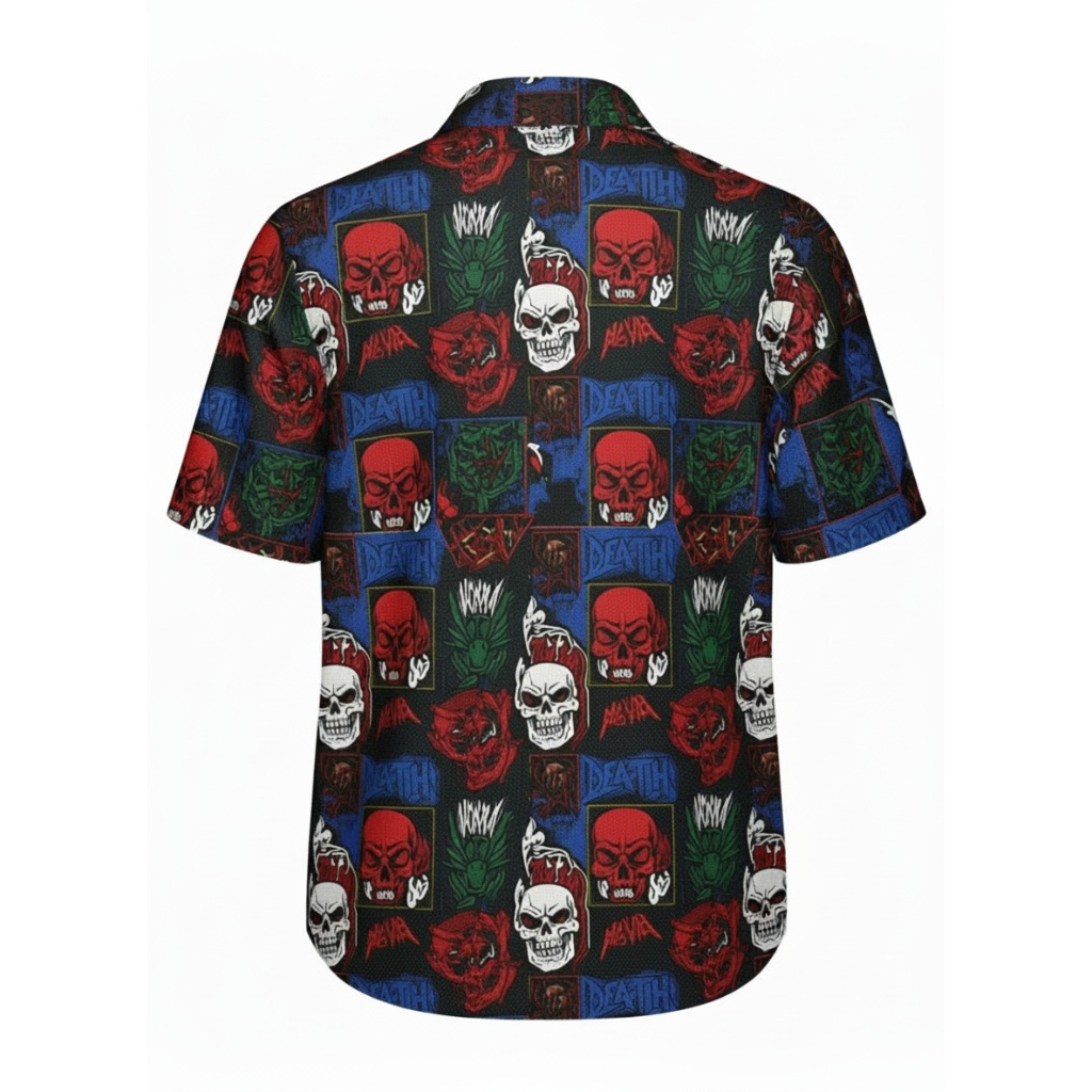 Skulls And Death Theme Hawaiian Shirt Red Black Blue Skulls And Death Theme Hawaiian Shirt Red Black Blue