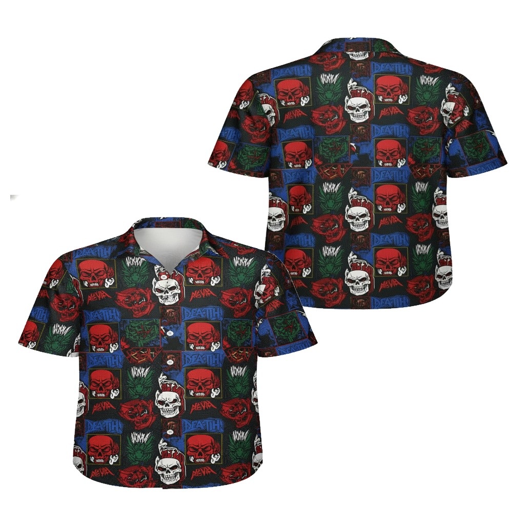 Skulls And Death Theme Hawaiian Shirt Red Black Blue Skulls And Death Theme Hawaiian Shirt Red Black Blue