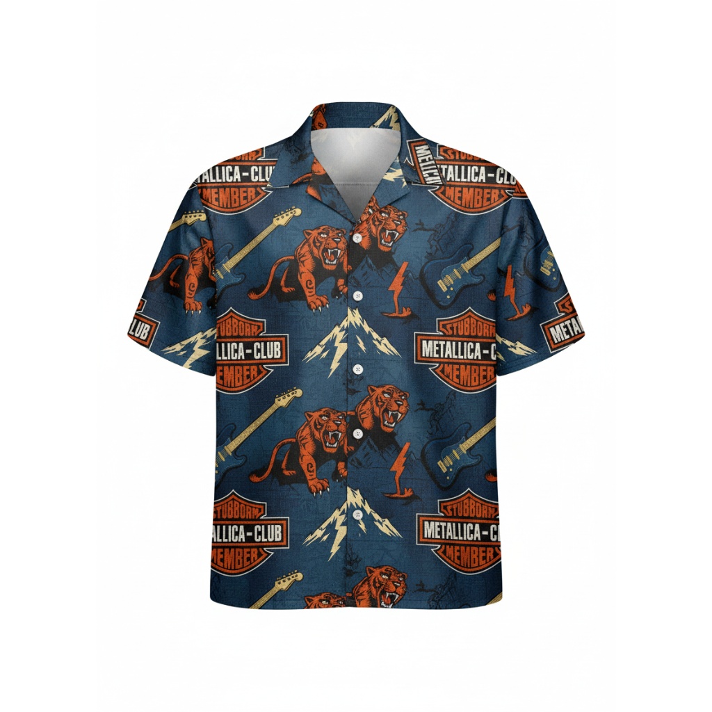 Stubborn Metallica Club Tiger Design Blue Hawaiian Shirt