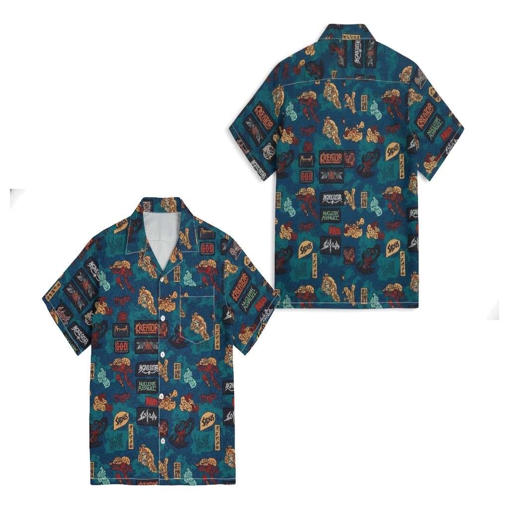 Teal Graphic Print Short Sleeve Button Up Shirt Men Teal Graphic Print Short Sleeve Button Up Shirt Men
