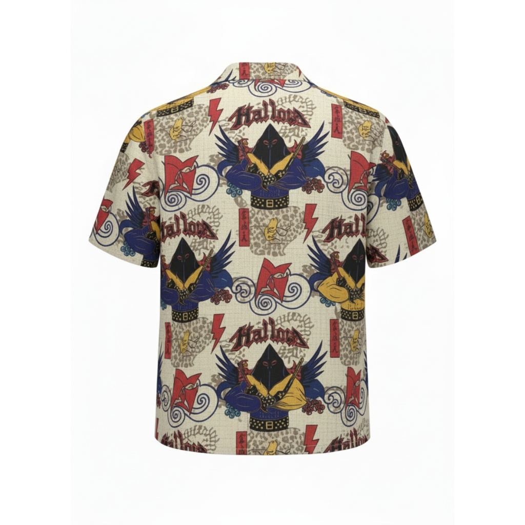 Tribal Wings Design Hawaiian Shirt In Beige And Red Tribal Wings Design Hawaiian Shirt In Beige And Red