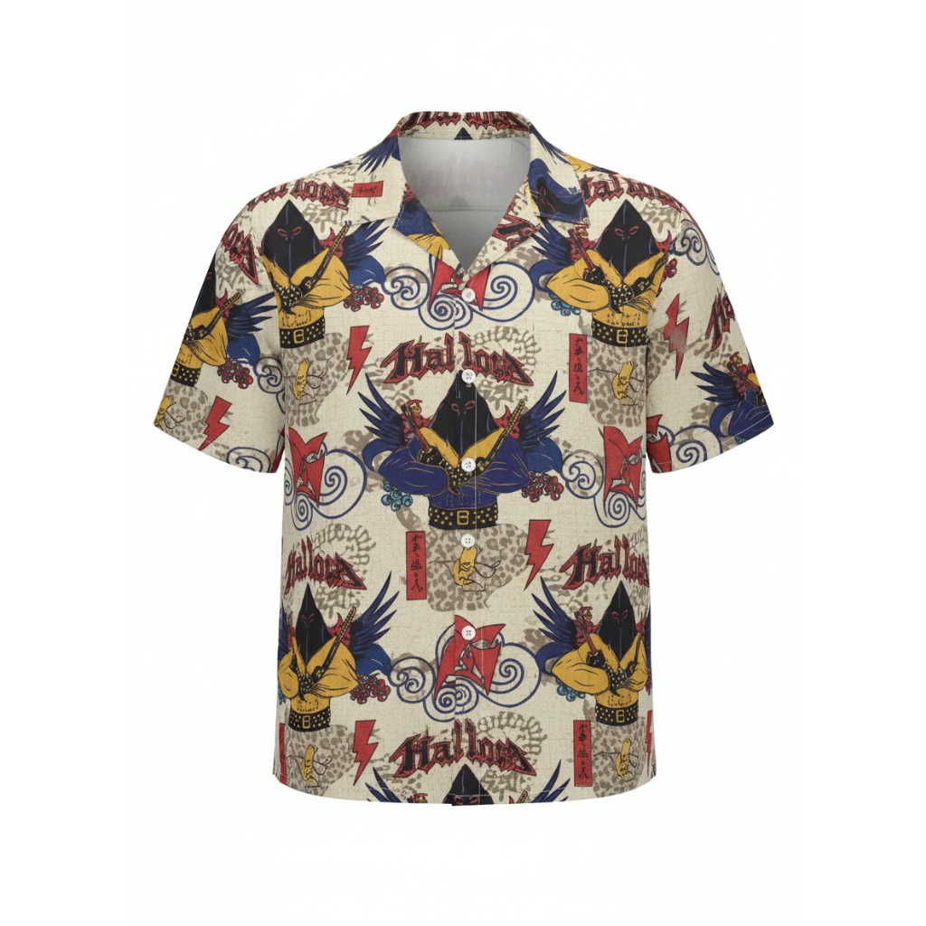 Tribal Wings Design Hawaiian Shirt In Beige And Red