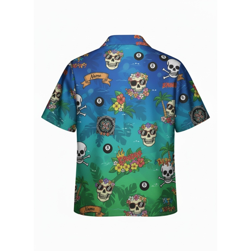 Tropical Skull Hawaiian Shirt Blue Green Gradient Tropical Skull Hawaiian Shirt Blue Green Gradient