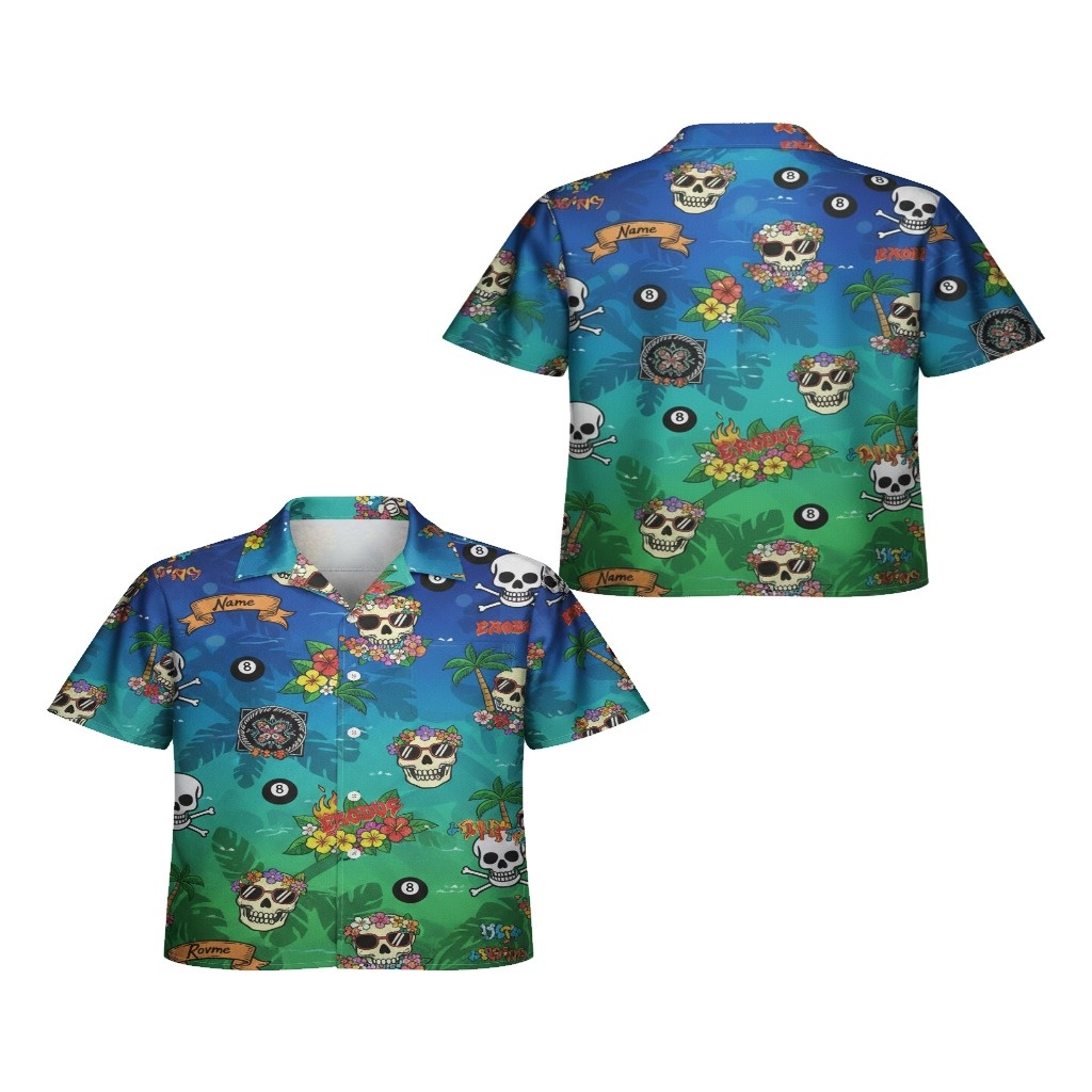 Tropical Skull Hawaiian Shirt Blue Green Gradient Tropical Skull Hawaiian Shirt Blue Green Gradient